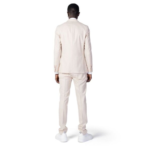 Mulish Beige Linen Blend Suit TwoButton Blazer Men Beige Suits